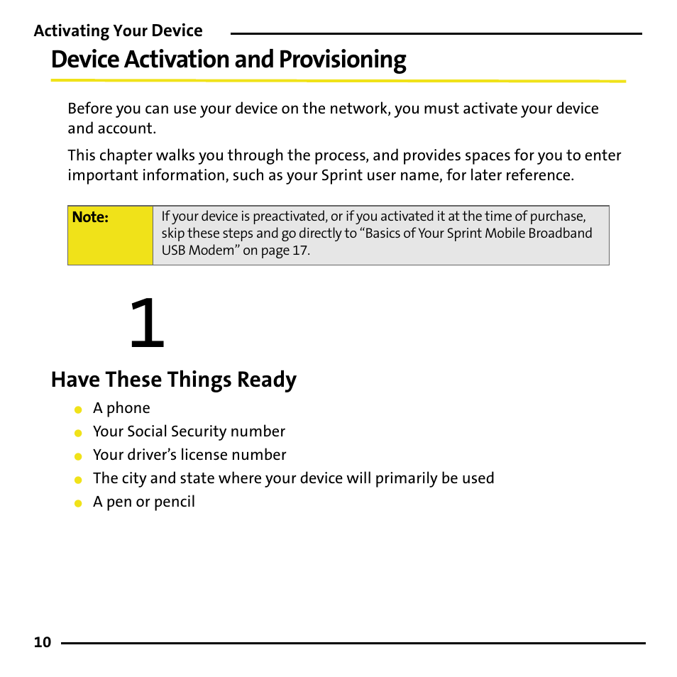 Device activation and provisioning, Have these things ready | Sierra Wireless 595U User Manual | Page 18 / 36