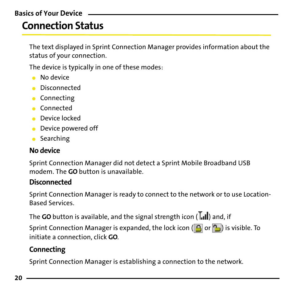 Connection status, Device, No device | Disconnected, Connecting | Sierra Wireless 595U User Manual | Page 28 / 36