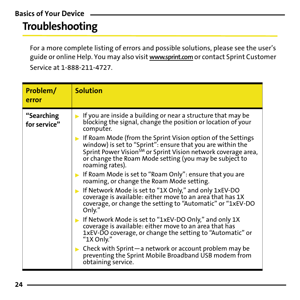 Troubleshooting, Device | Sierra Wireless 595U User Manual | Page 32 / 36