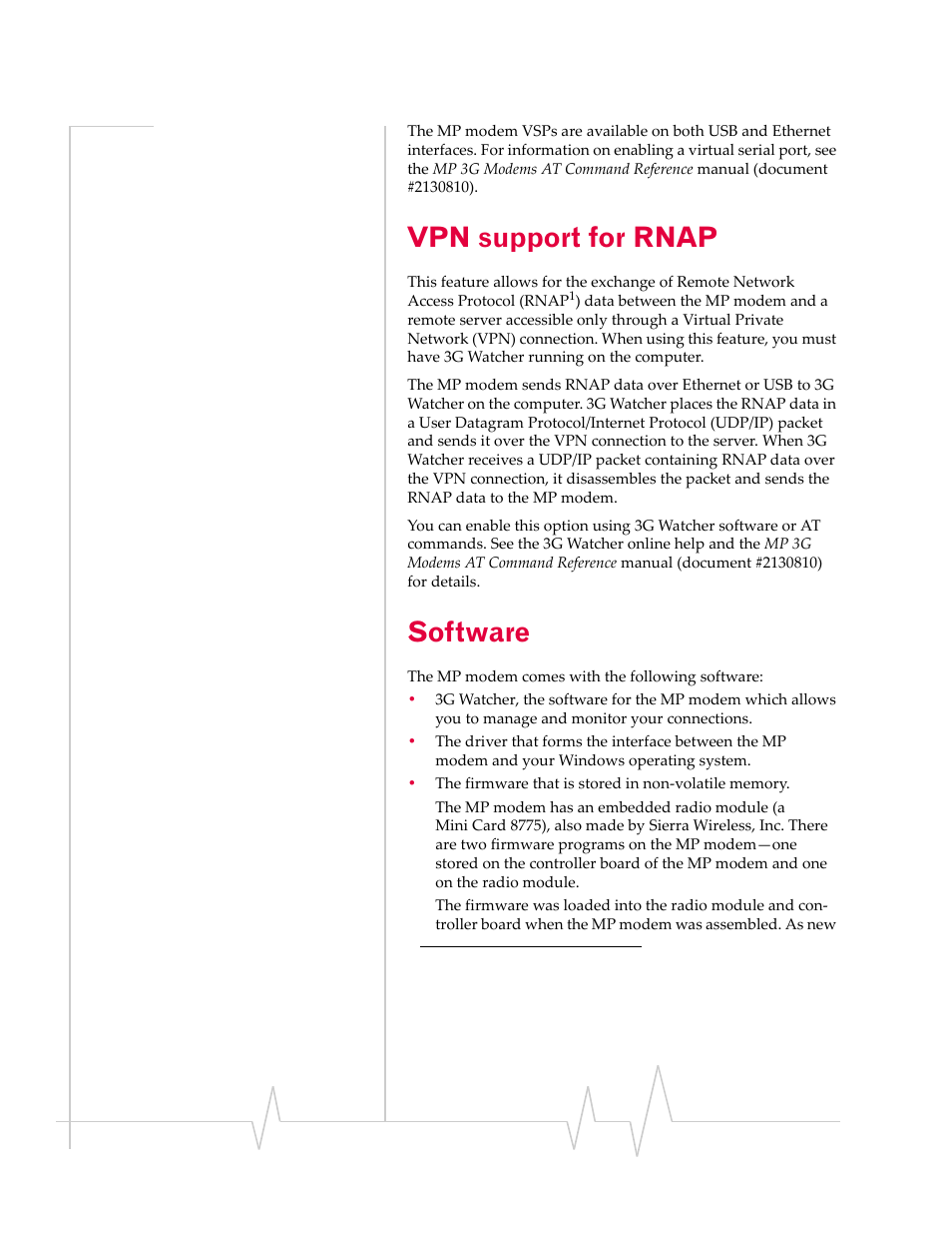 Vpn support for rnap, Software | Sierra Wireless MP 875 User Manual | Page 16 / 84