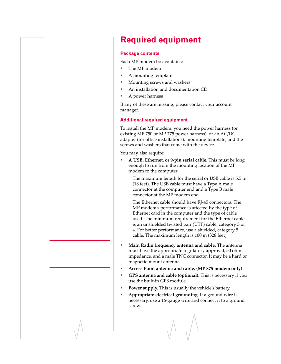 Required equipment, Package contents additional required equipment | Sierra Wireless MP 875 User Manual | Page 22 / 84