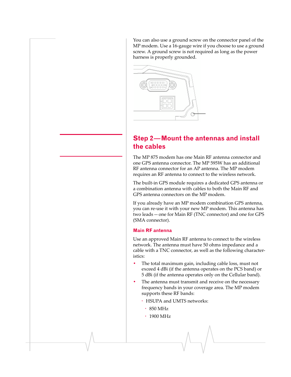 Step 2 — mount the antennas and install the cables, Main rf antenna | Sierra Wireless MP 875 User Manual | Page 29 / 84