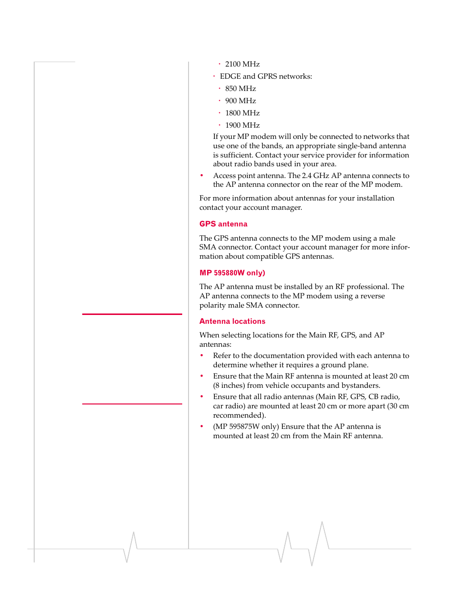 Gps antenna mp 595880w only) antenna locations | Sierra Wireless MP 875 User Manual | Page 30 / 84