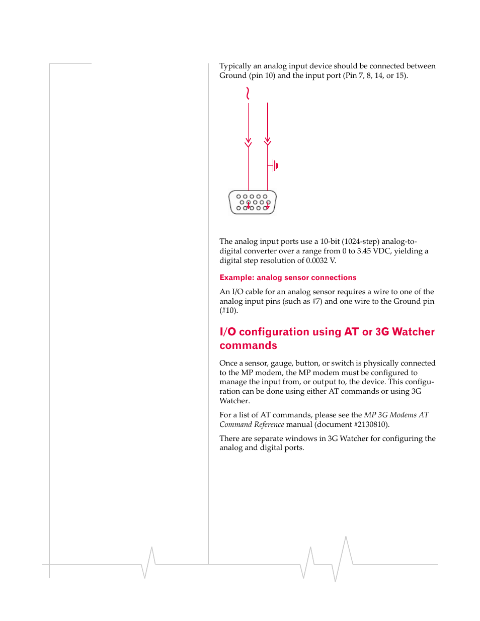 I/o configuration using at or 3g watcher commands, Example: analog sensor connections | Sierra Wireless MP 875 User Manual | Page 61 / 84