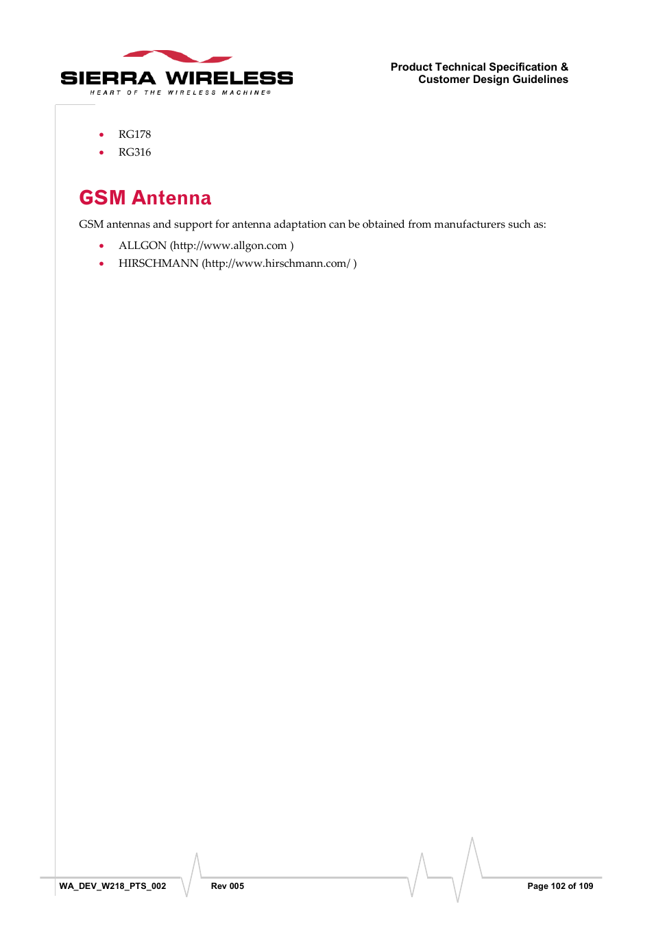 Gsm antenna | Sierra Wireless WISMO218 User Manual | Page 102 / 110