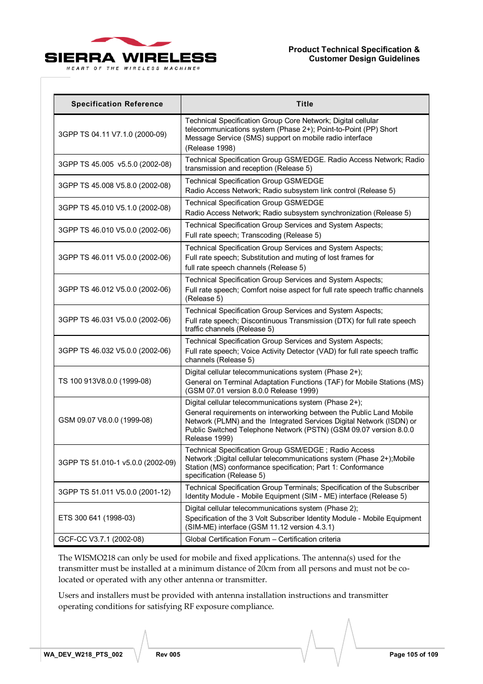 Sierra Wireless WISMO218 User Manual | Page 105 / 110