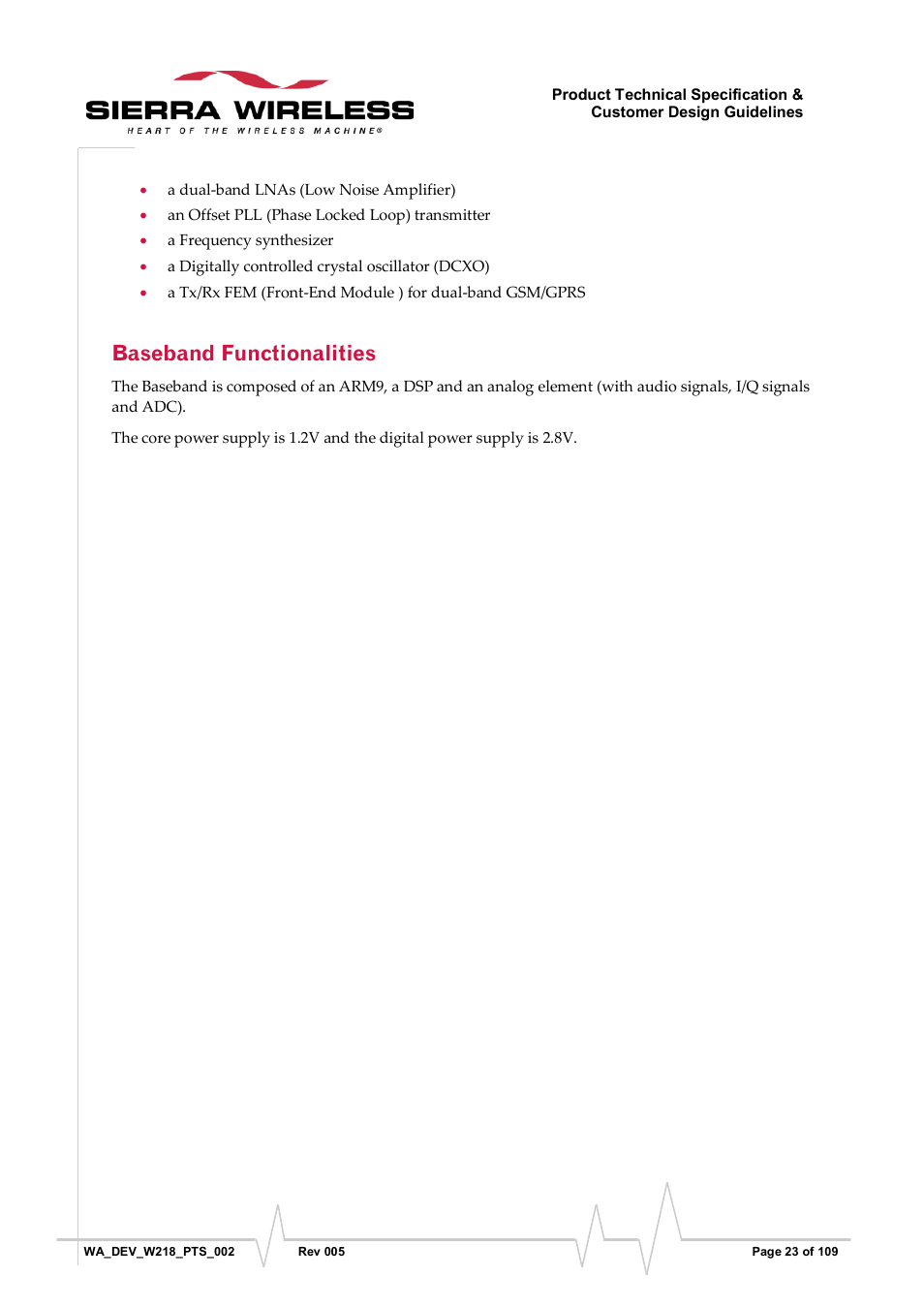 Baseband functionalities | Sierra Wireless WISMO218 User Manual | Page 23 / 110