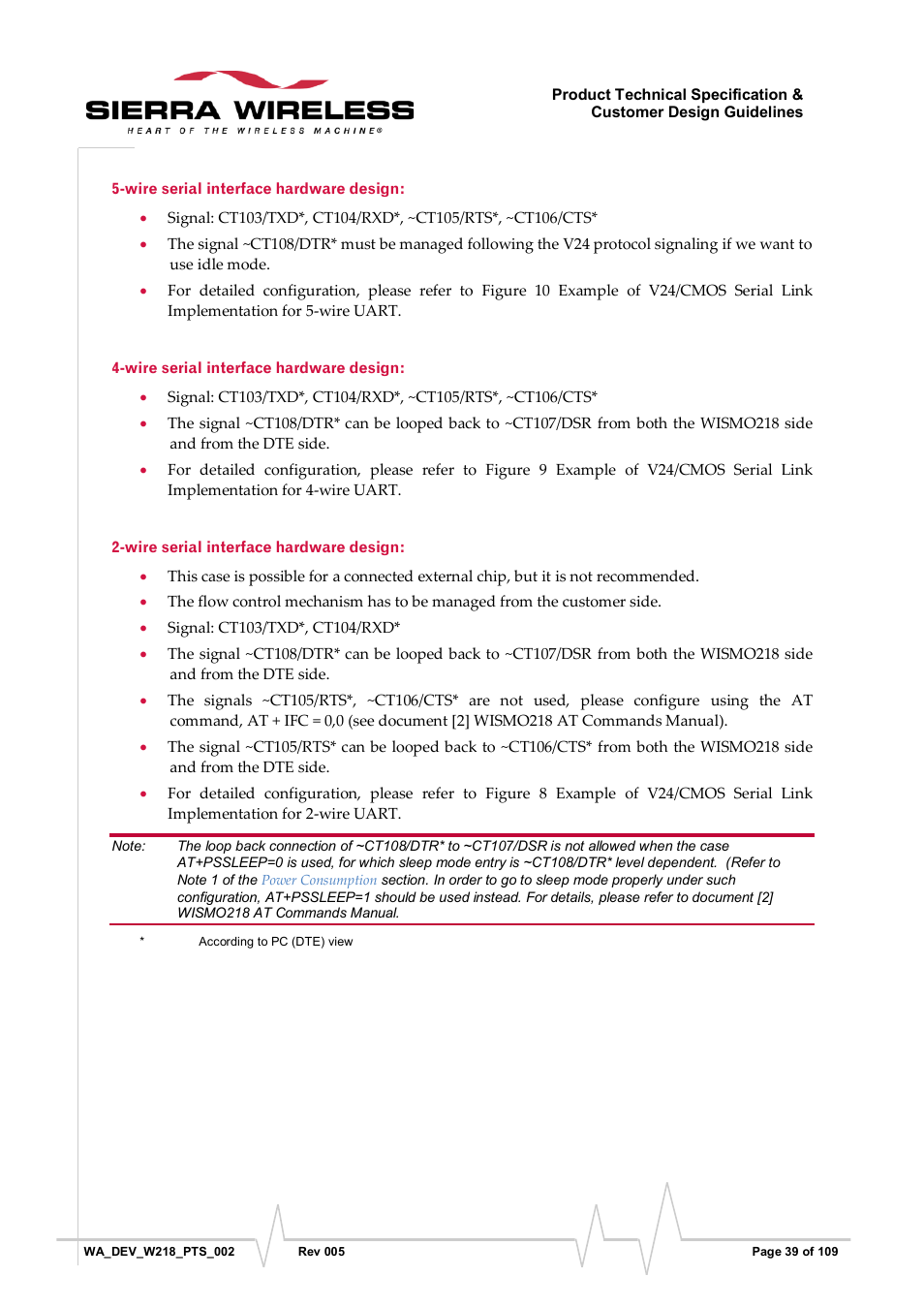 Wire serial interface hardware design | Sierra Wireless WISMO218 User Manual | Page 39 / 110