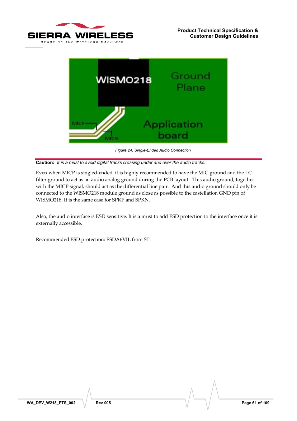 Figure 24, Single-ended audio connection | Sierra Wireless WISMO218 User Manual | Page 61 / 110