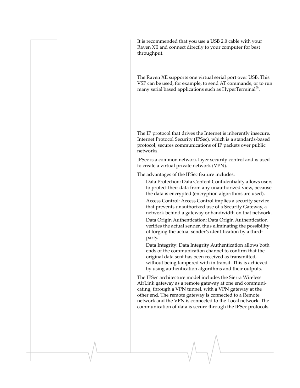 Virtual serial port, Networking, Ipsec | Sierra Wireless RAVEN 20080605 User Manual | Page 13 / 37