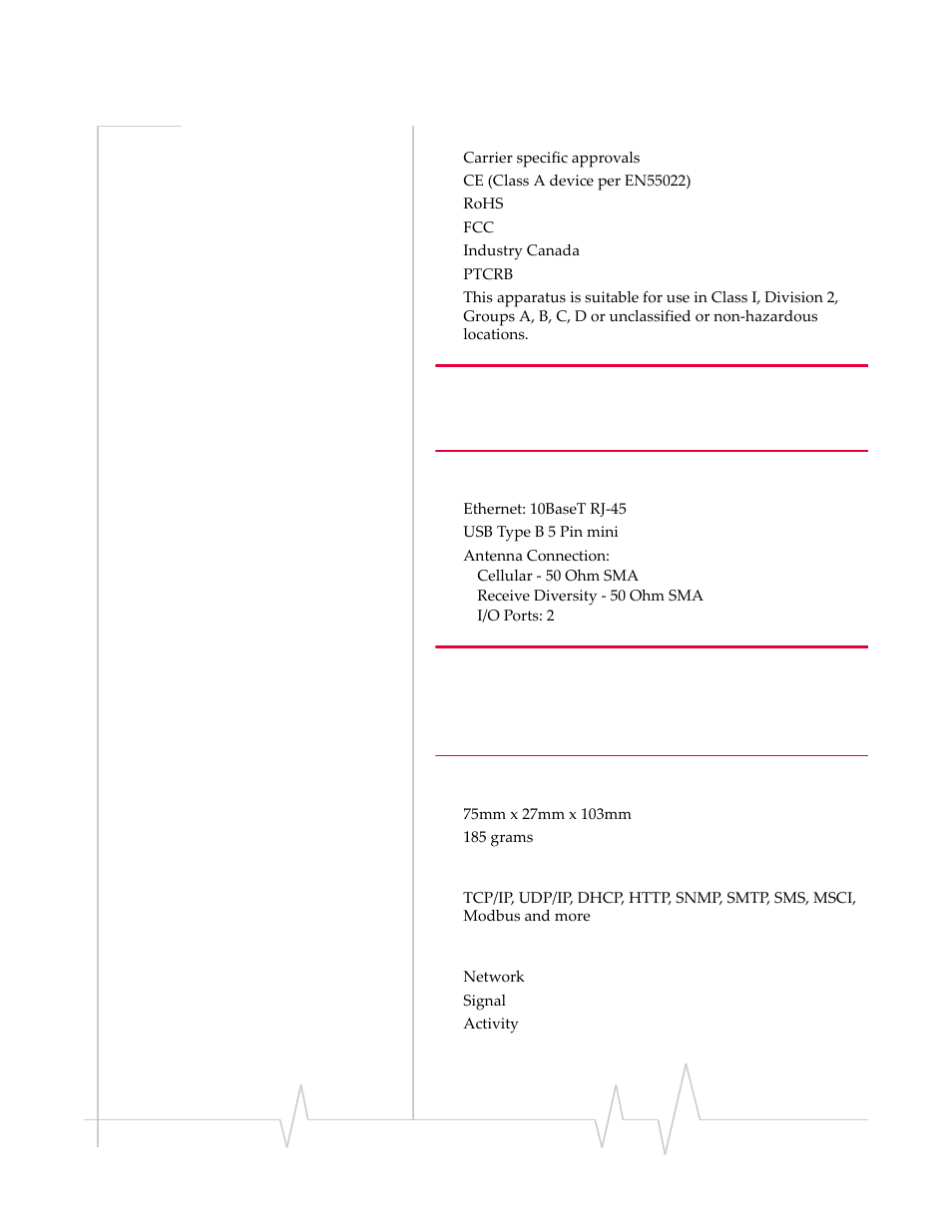 Standards/approvals, Host interfaces, Dimensions | Application interfaces, Led indicators | Sierra Wireless RAVEN 20080605 User Manual | Page 17 / 37