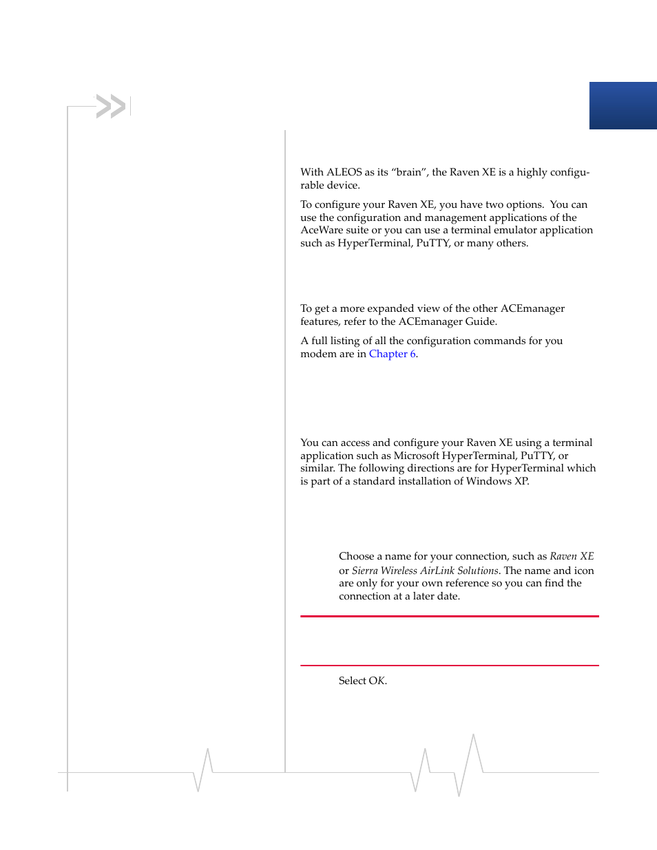 Connecting the raven xe, Acemanager, Using a terminal application with at commands | Sierra Wireless RAVEN 20080605 User Manual | Page 32 / 37