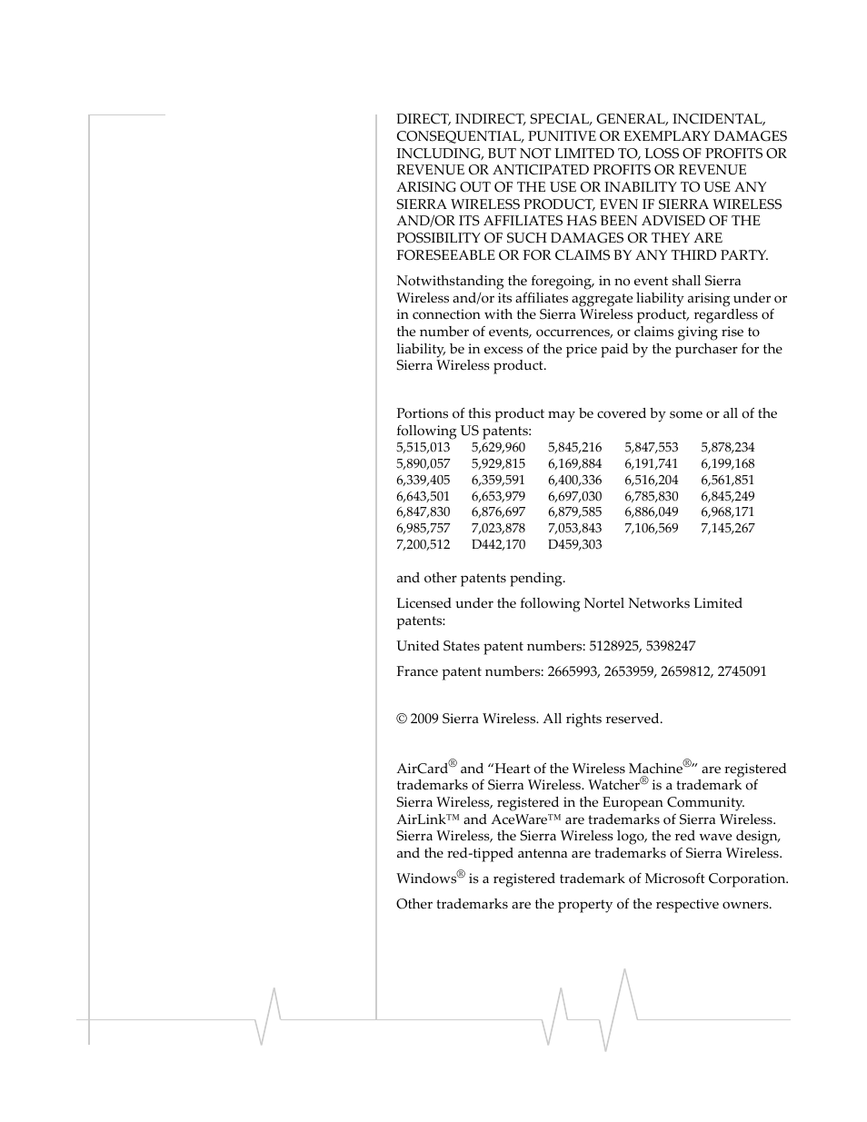 Patents, Copyright, Trademarks | Sierra Wireless RAVEN 20080605 User Manual | Page 5 / 37