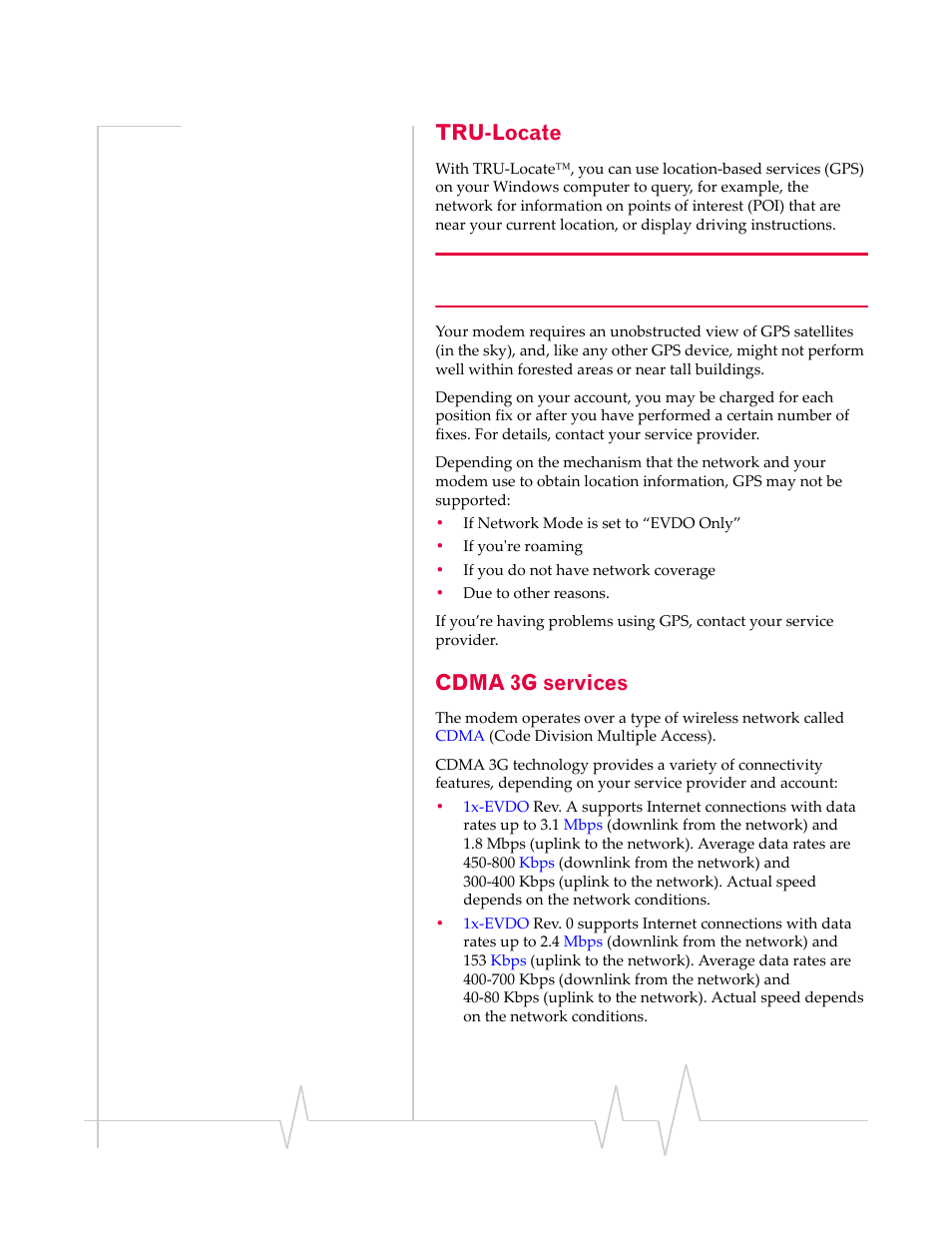 Tru-locate, Cdma 3g services | Sierra Wireless Compass 597 User Manual | Page 11 / 65