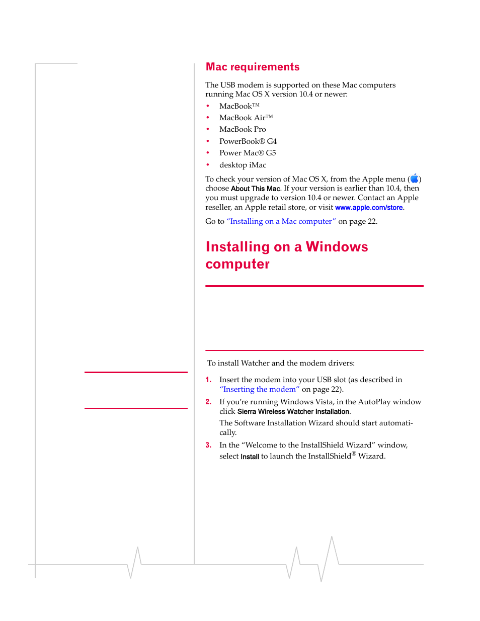 Mac requirements, Installing on a windows computer, Installation (windows) | Sierra Wireless Compass 597 User Manual | Page 20 / 65