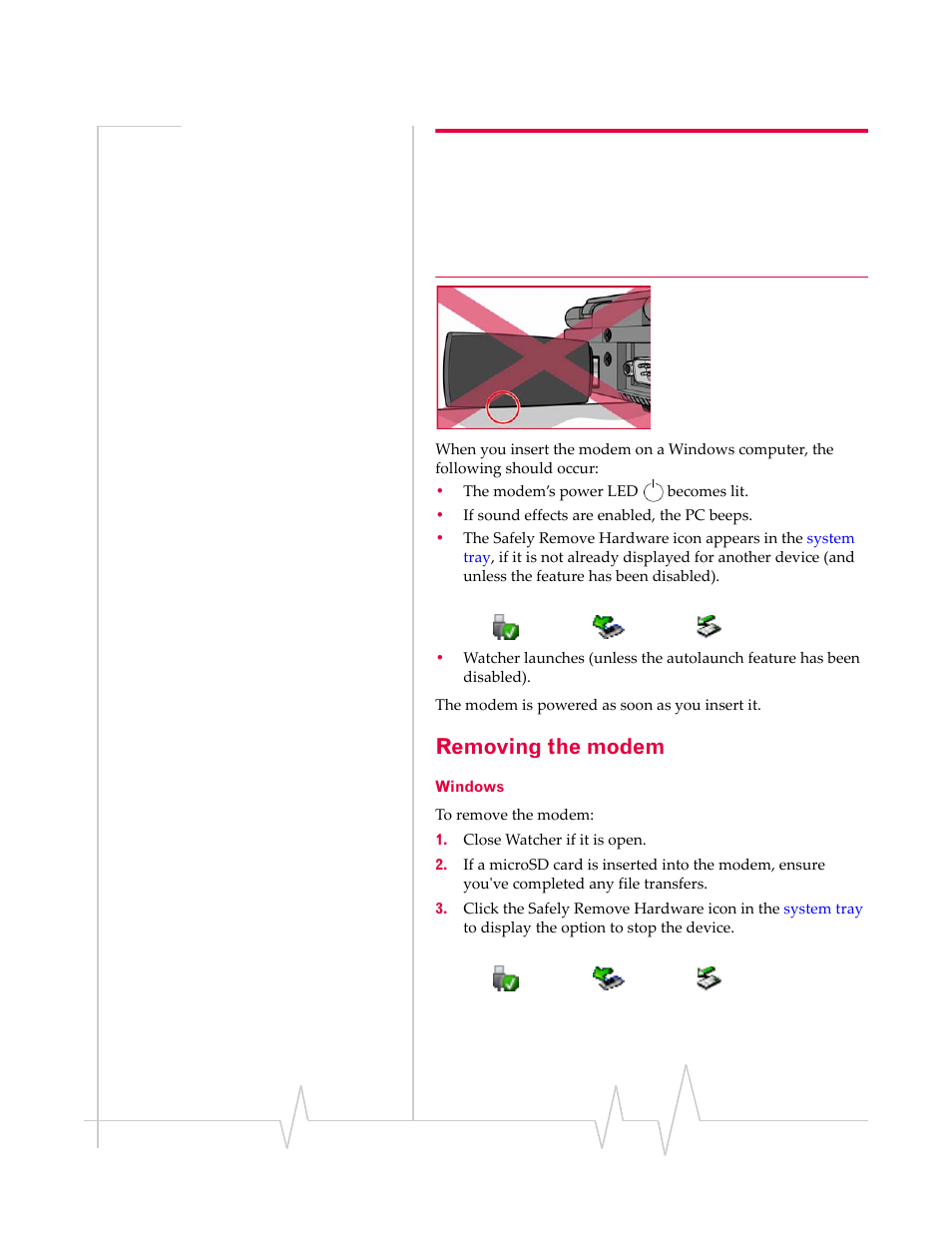 Removing the modem, Windows | Sierra Wireless Compass 597 User Manual | Page 23 / 65