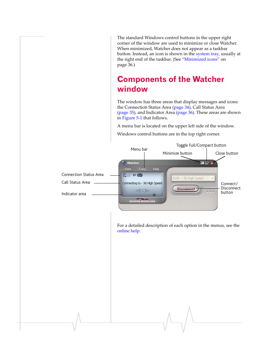 Components of the watcher window, Components of the, Watcher window | Sierra Wireless Compass 597 User Manual | Page 32 / 65