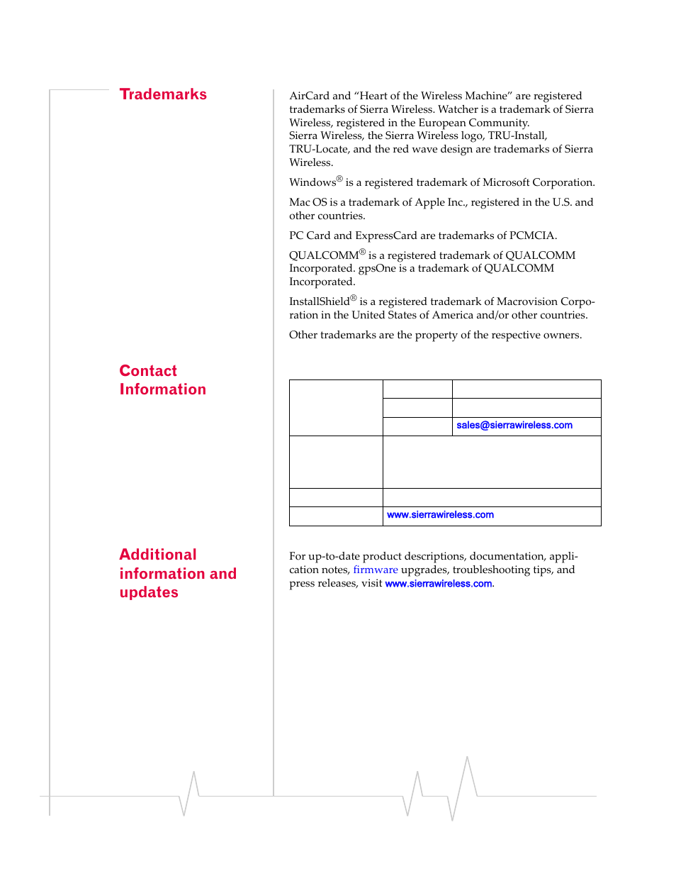 Trademarks, Contact information | Sierra Wireless Compass 597 User Manual | Page 4 / 65