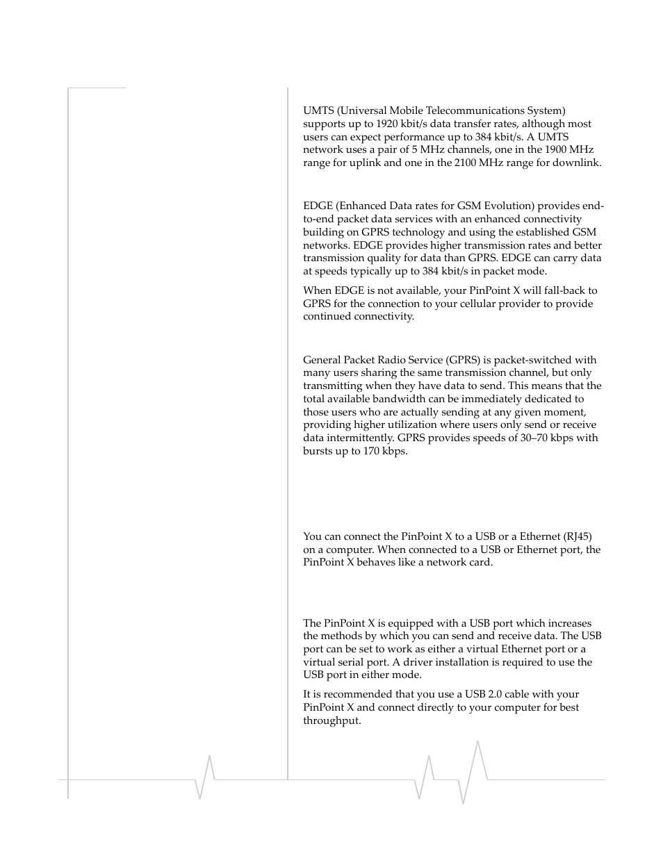 Umts, Edge, Gprs | Connection methods, Umts edge gprs | Sierra Wireless PINPOINT X HSUPA User Manual | Page 13 / 40