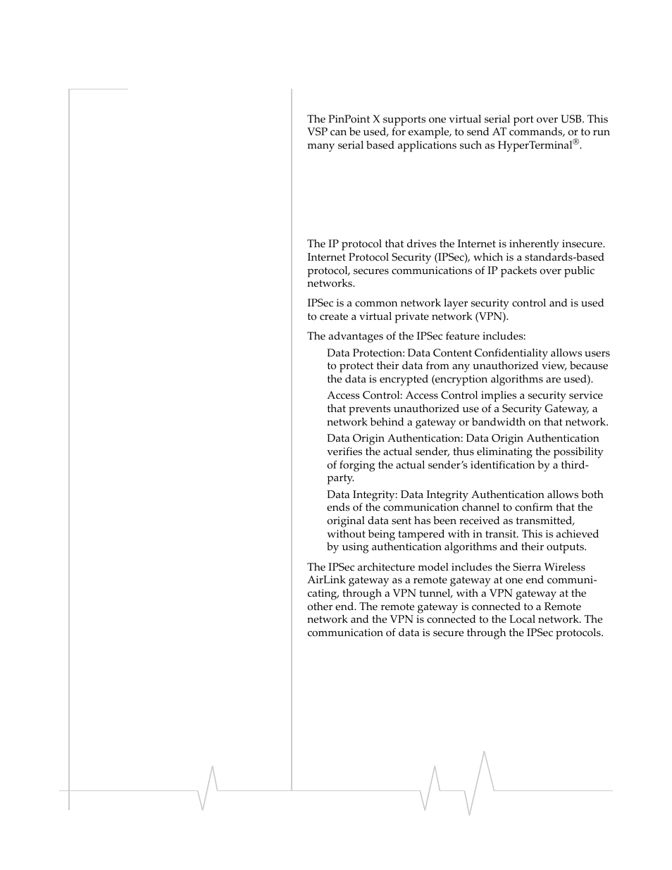 Virtual serial port, Networking, Ipsec | Sierra Wireless PINPOINT X HSUPA User Manual | Page 14 / 40