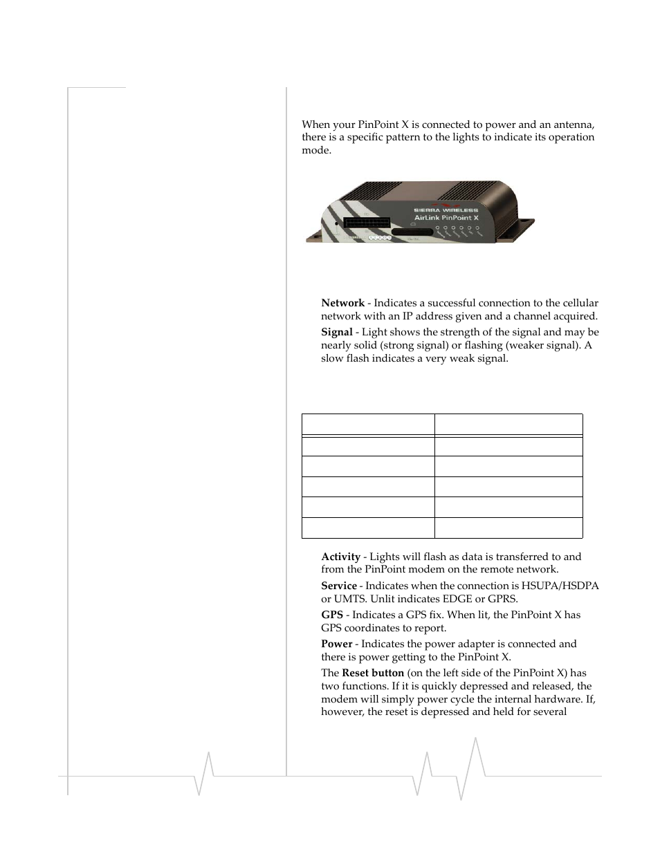 Indicator lights | Sierra Wireless PINPOINT X HSUPA User Manual | Page 29 / 40