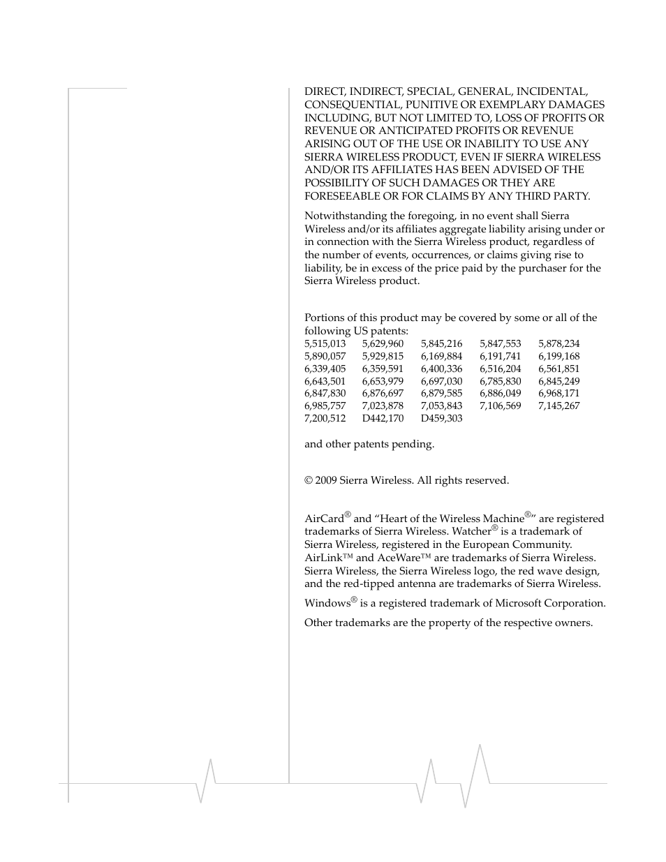 Patents, Copyright, Trademarks | Sierra Wireless PINPOINT X HSUPA User Manual | Page 3 / 40