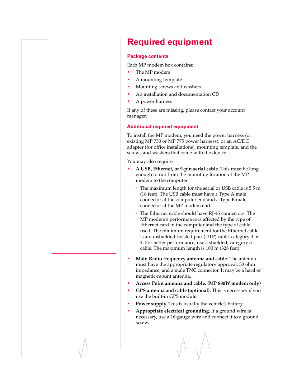 Required equipment, Package contents additional required equipment | Sierra Wireless MP 880W User Manual | Page 22 / 92