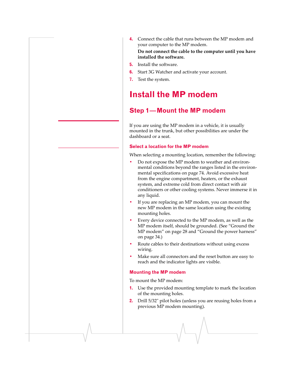 Install the mp modem, Step 1 — mount the mp modem | Sierra Wireless MP 880W User Manual | Page 27 / 92