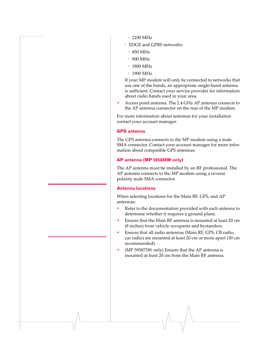 Gps antenna, Antenna locations | Sierra Wireless MP 880W User Manual | Page 30 / 92