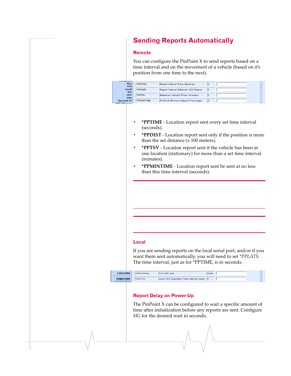 Sending reports automatically, Remote local report delay on power-up | Sierra Wireless 20070914 User Manual | Page 103 / 203
