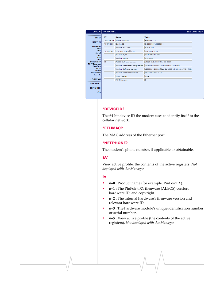 Deviceid? *ethmac? *netphone? &v in | Sierra Wireless 20070914 User Manual | Page 130 / 203
