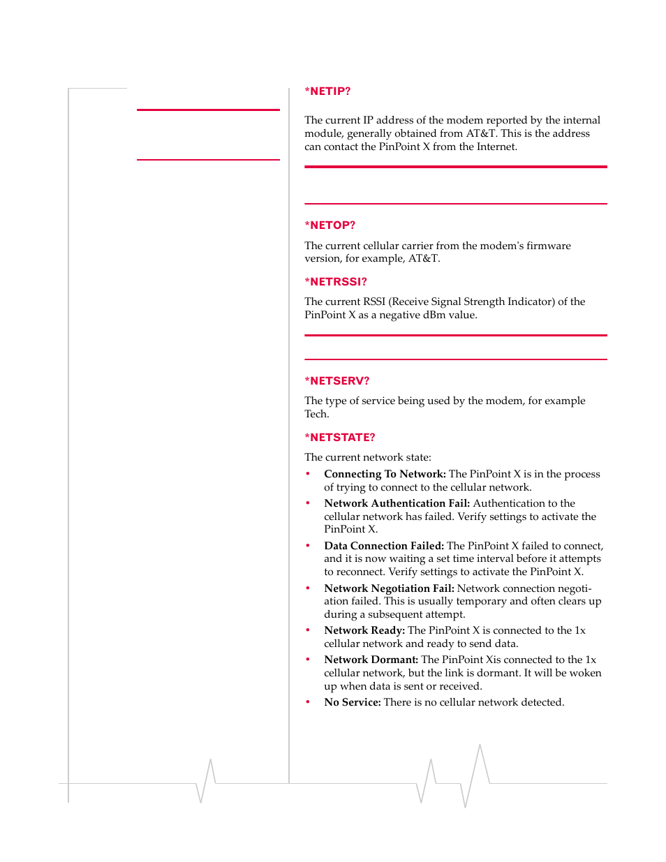 Netip? *netop? *netrssi? *netserv? *netstate | Sierra Wireless 20070914 User Manual | Page 132 / 203