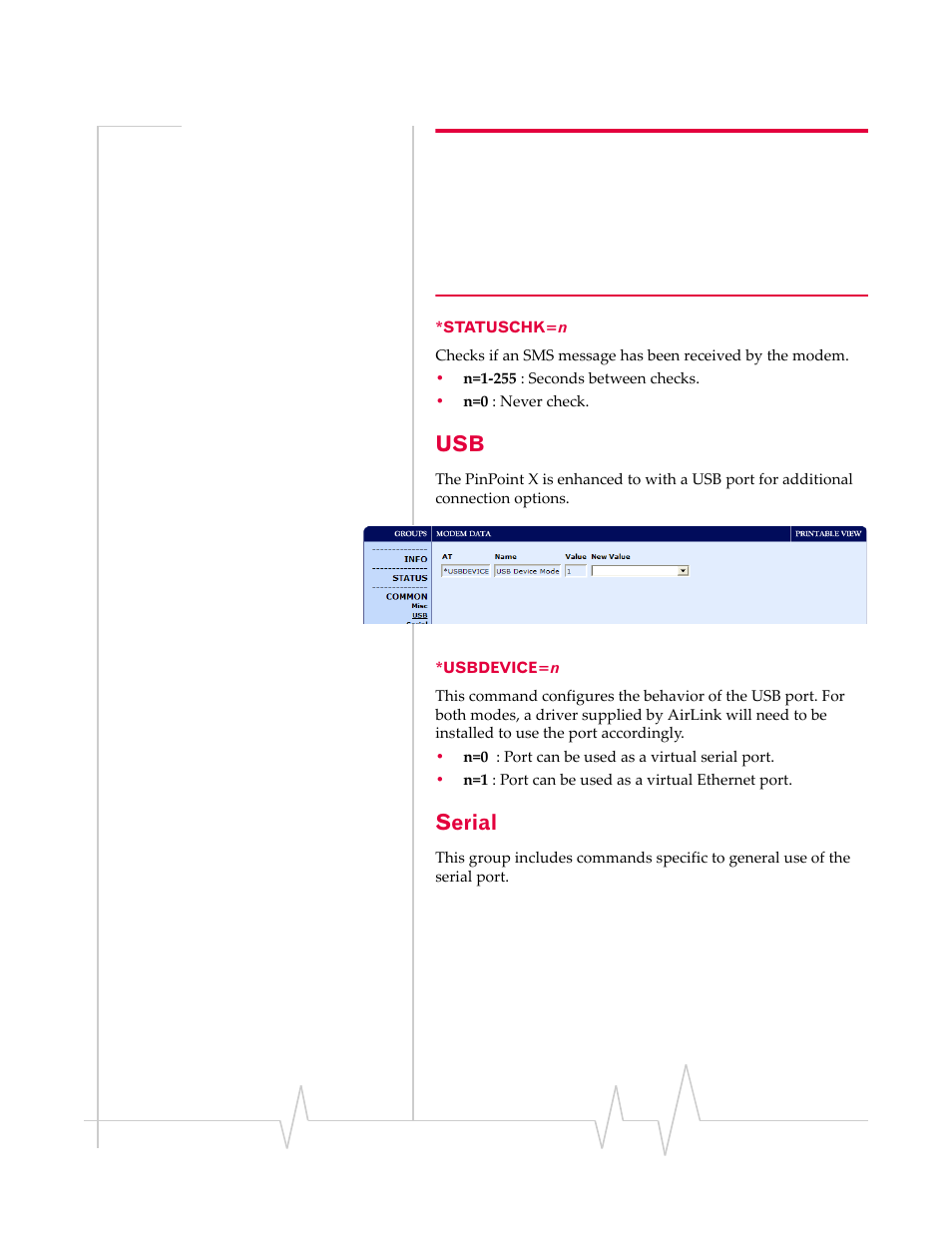 Serial, Statuschk=n, Usbdevice=n | Sierra Wireless 20070914 User Manual | Page 139 / 203