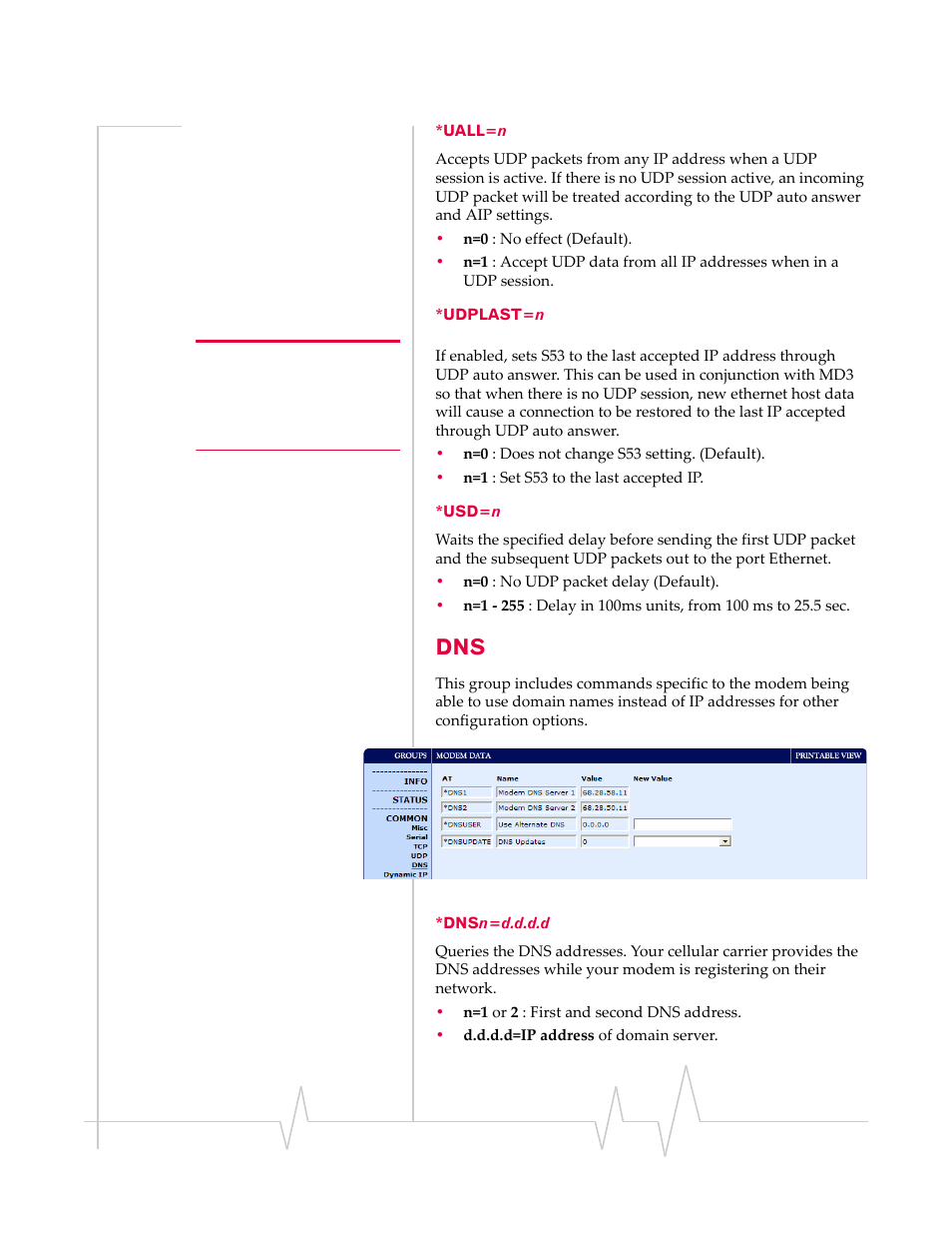 Uall=n *udplast=n, Usd=n, Dnsn=d.d.d.d | Sierra Wireless 20070914 User Manual | Page 148 / 203