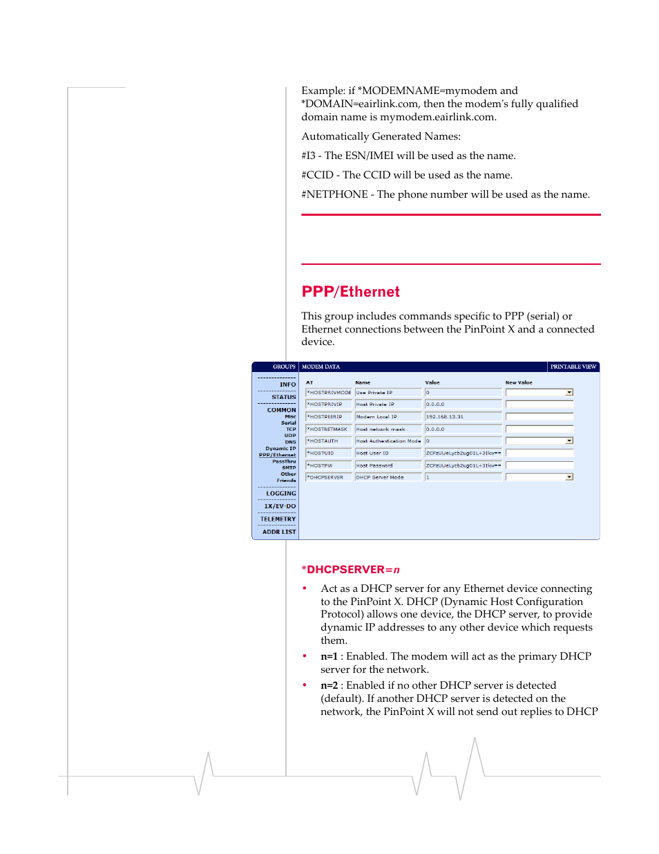 Ppp/ethernet, Dhcpserver=n | Sierra Wireless 20070914 User Manual | Page 151 / 203