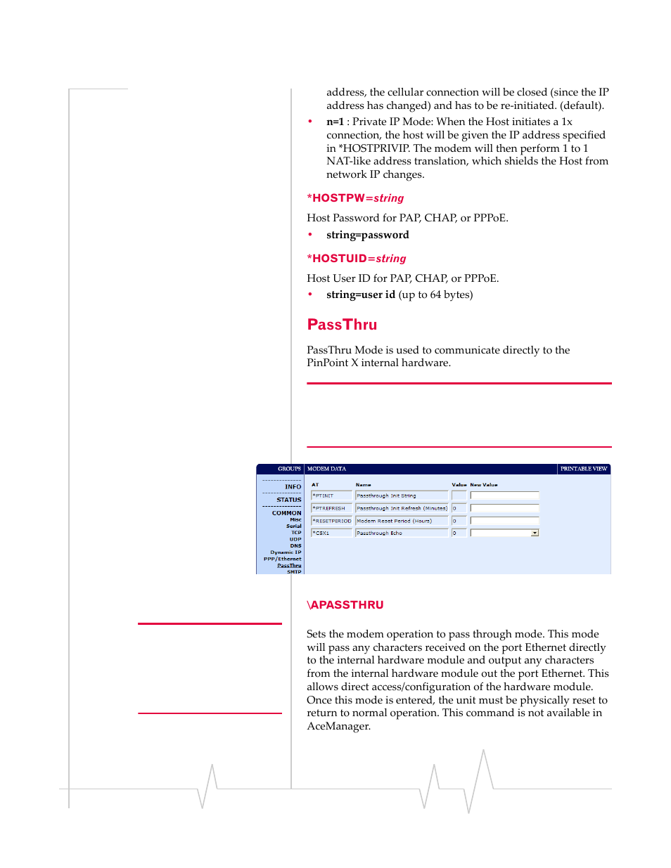 Passthru, Hostpw=string *hostuid=string, Apassthru | Sierra Wireless 20070914 User Manual | Page 153 / 203