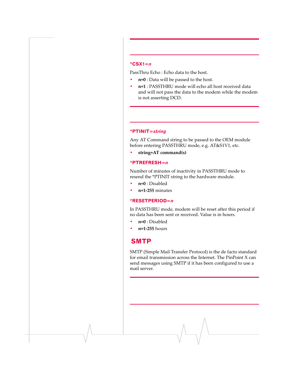 Smtp, Csx1=n *ptinit=string *ptrefresh=n *resetperiod=n | Sierra Wireless 20070914 User Manual | Page 154 / 203