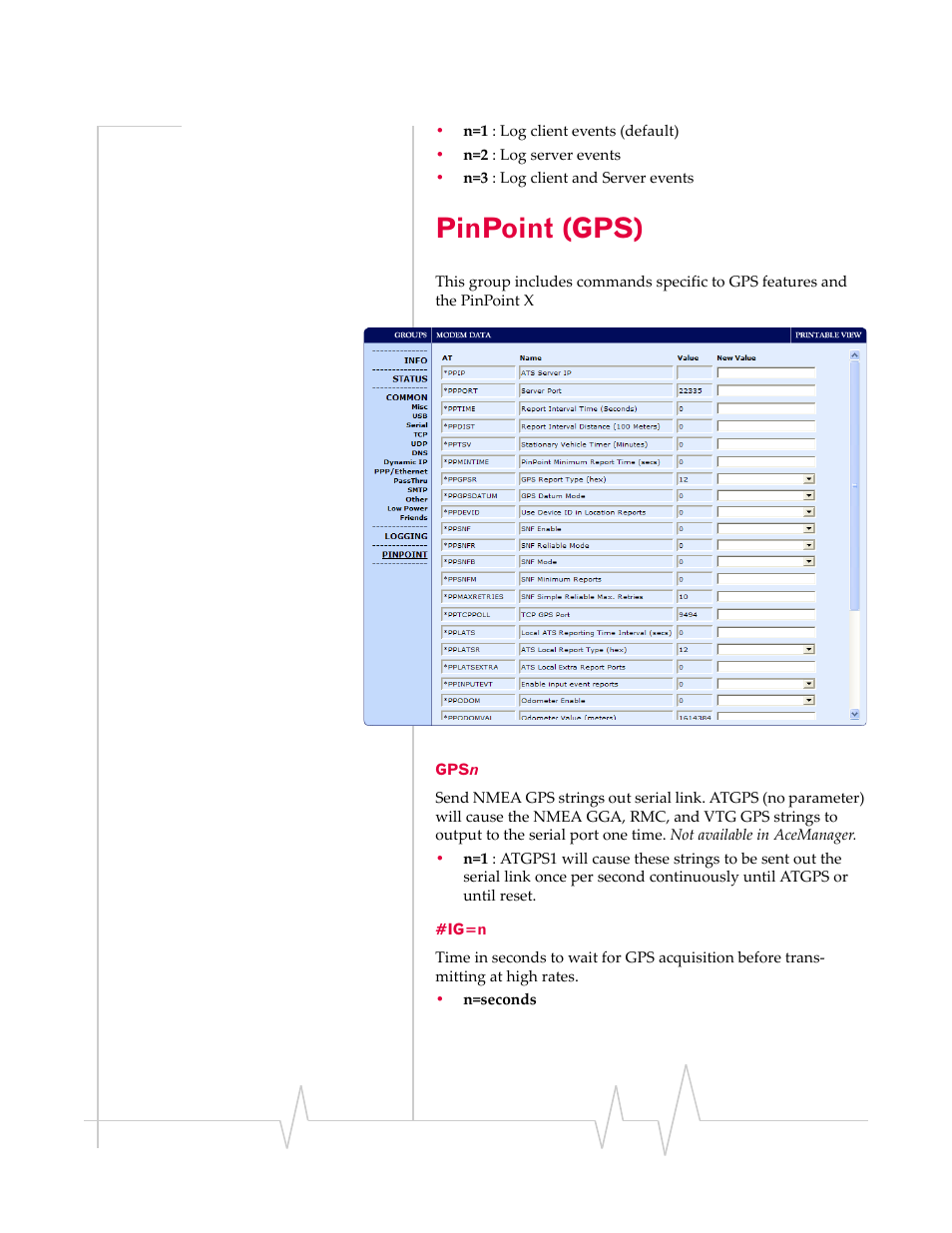 Pinpoint (gps), Gpsn #ig=n | Sierra Wireless 20070914 User Manual | Page 164 / 203