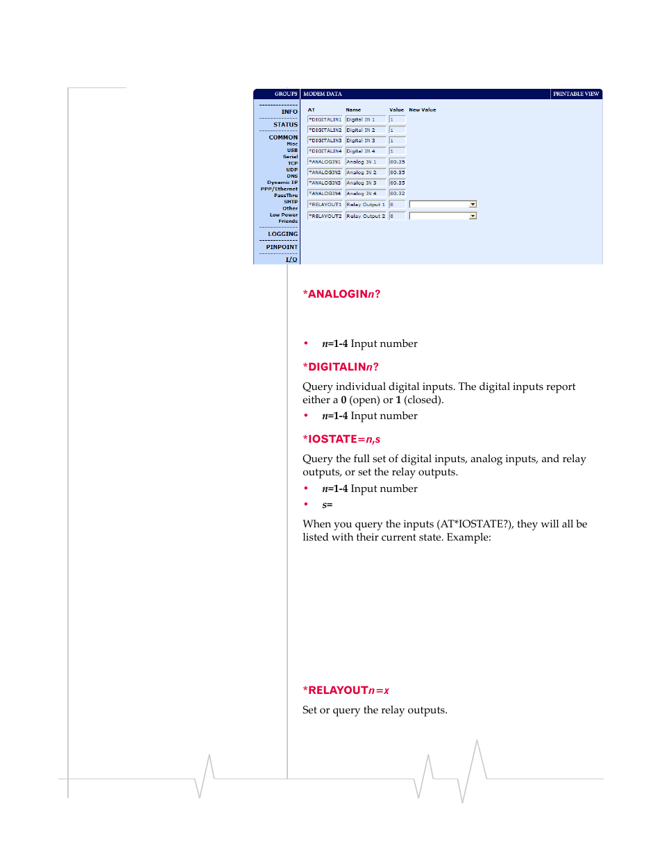 Analoginn, Digitalinn? *iostate=n,s *relayoutn=x | Sierra Wireless 20070914 User Manual | Page 171 / 203