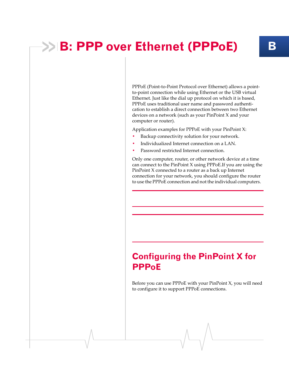 B: ppp over ethernet (pppoe), Configuring the pinpoint x for pppoe, Ppp over ethernet (pppoe) | Sierra Wireless 20070914 User Manual | Page 174 / 203