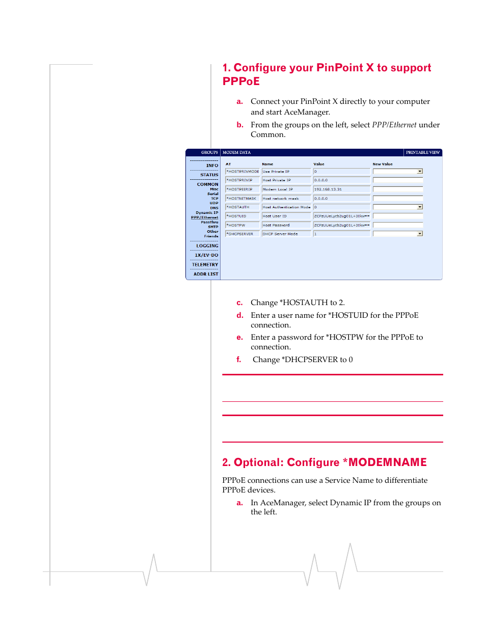 Configure your pinpoint x to support pppoe, Optional: configure *modemname | Sierra Wireless 20070914 User Manual | Page 175 / 203