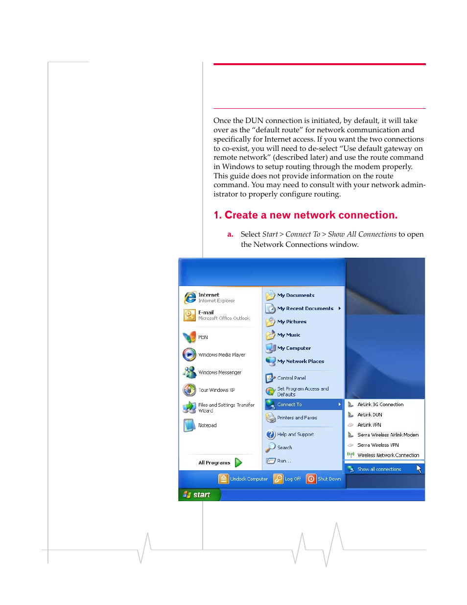 Create a new network connection | Sierra Wireless 20070914 User Manual | Page 190 / 203