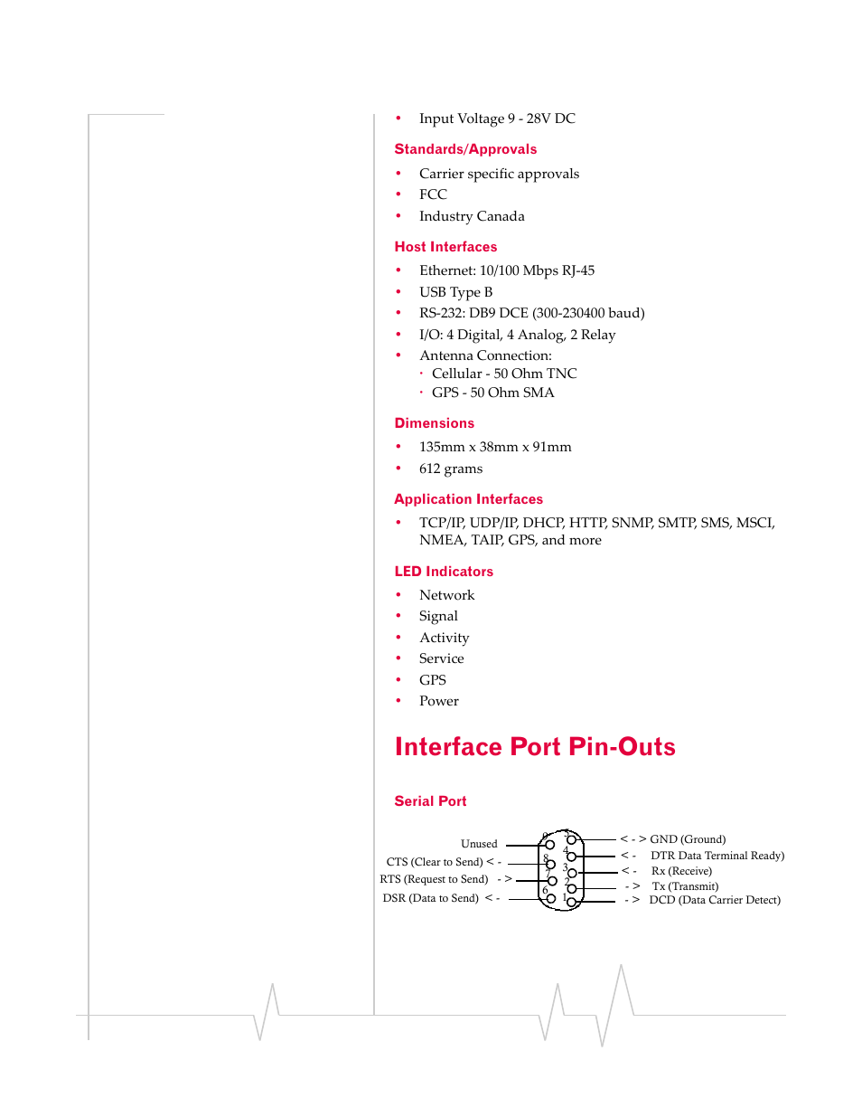 Interface port pin-outs, Serial port | Sierra Wireless 20070914 User Manual | Page 25 / 203