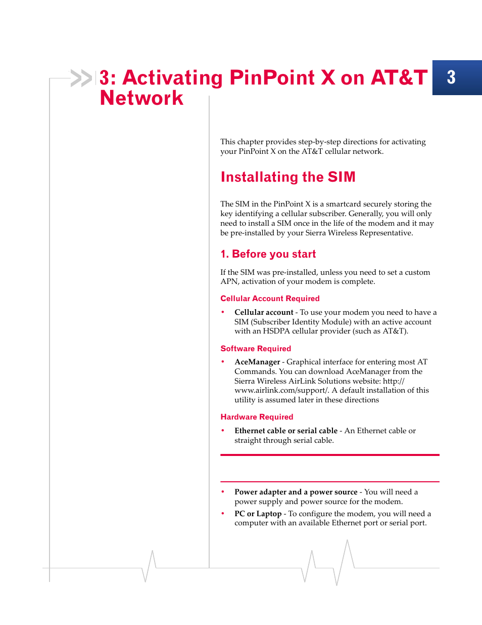 Activating pinpoint x on at&t network, Installating the sim | Sierra Wireless 20070914 User Manual | Page 27 / 203