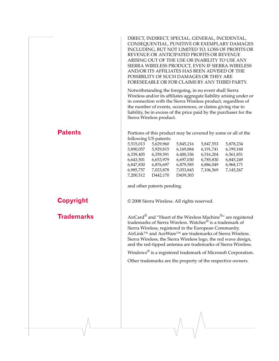 Patents, Copyright, Trademarks | Sierra Wireless 20070914 User Manual | Page 3 / 203