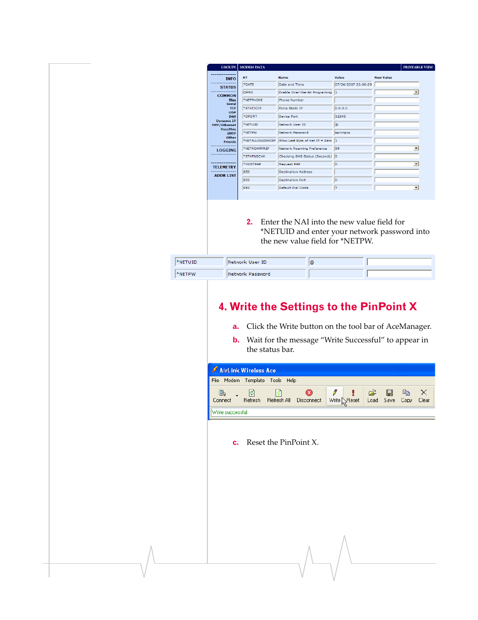 Write the settings to the pinpoint x | Sierra Wireless 20070914 User Manual | Page 33 / 203
