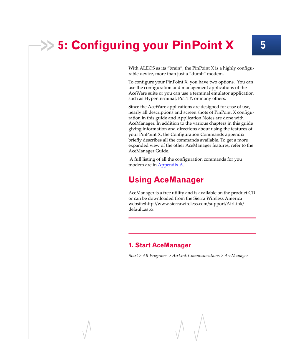 Configuring your pinpoint x, Using acemanager | Sierra Wireless 20070914 User Manual | Page 41 / 203