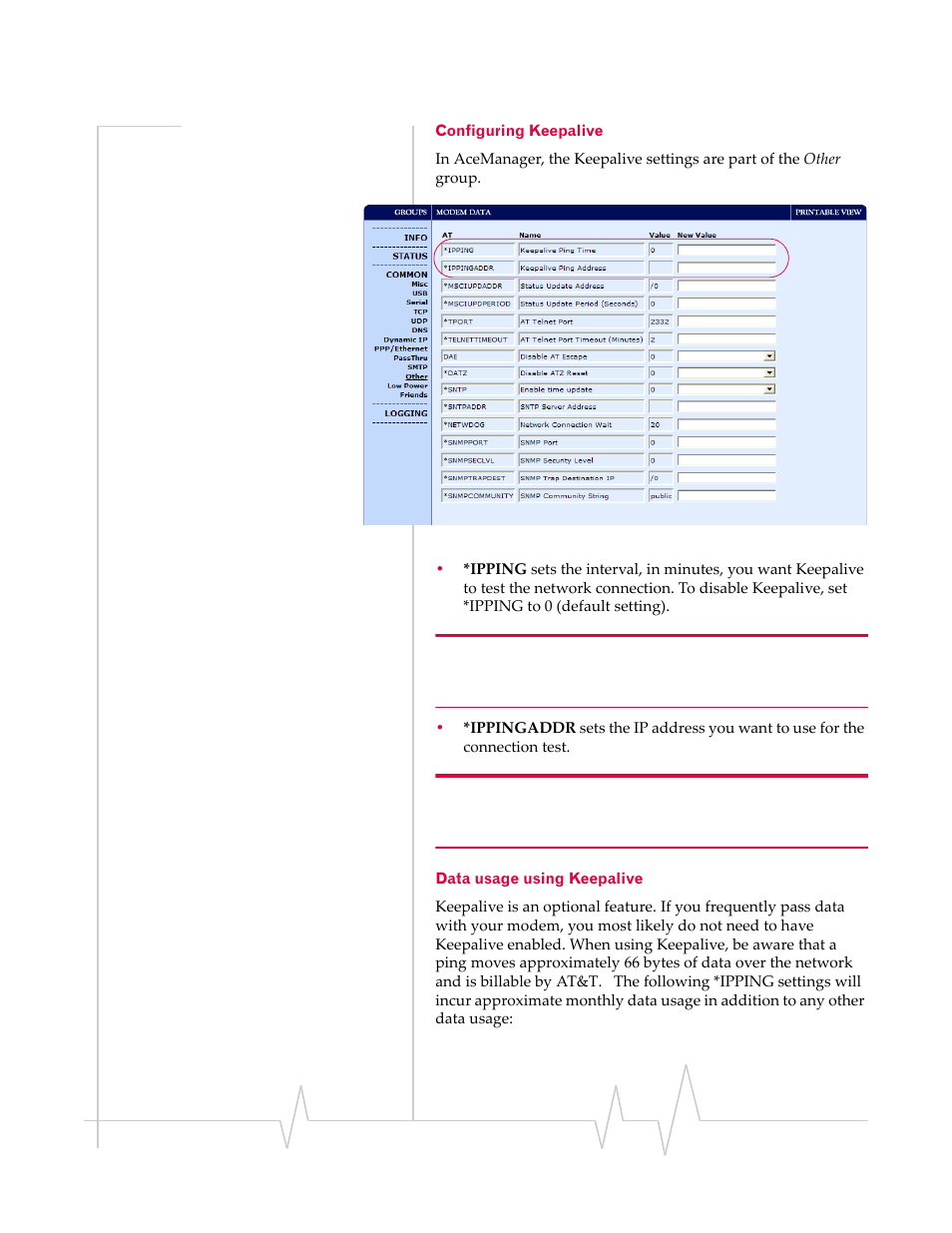 Configuring keepalive data usage using keepalive | Sierra Wireless 20070914 User Manual | Page 87 / 203