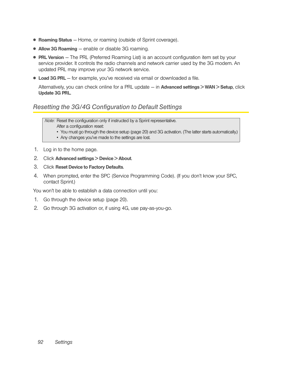 Resetting the 3 | Sierra Wireless Overdrive User Manual | Page 100 / 172