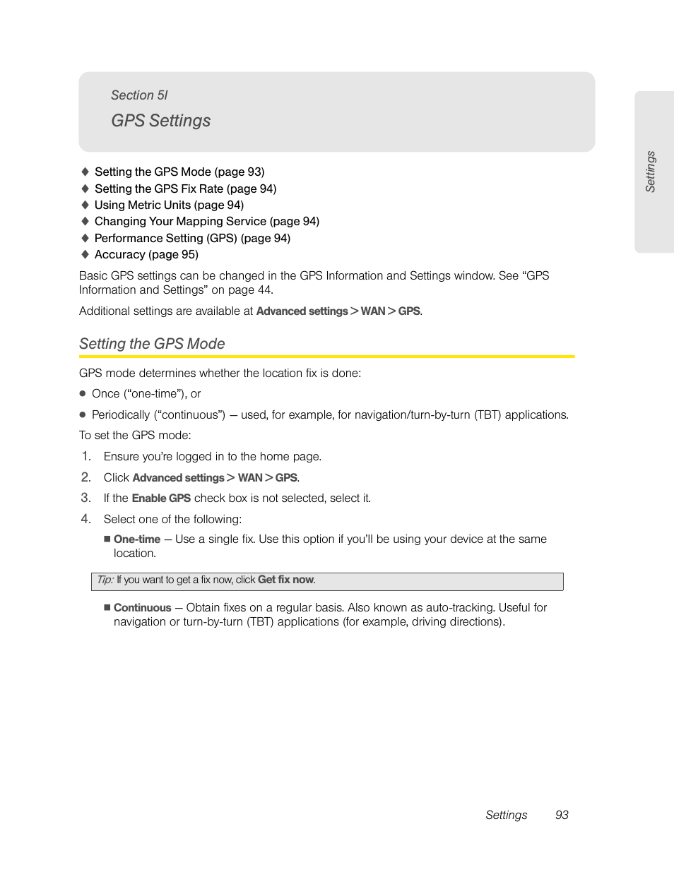 Gps settings, Setting the gps mode, See “gps settings” on | Sierra Wireless Overdrive User Manual | Page 101 / 172